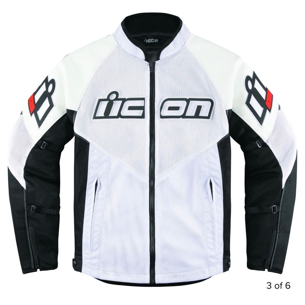 Icon Mesh AF CE Leather Motorcycle Jacket White Black XL D3O Armor Mesh AF